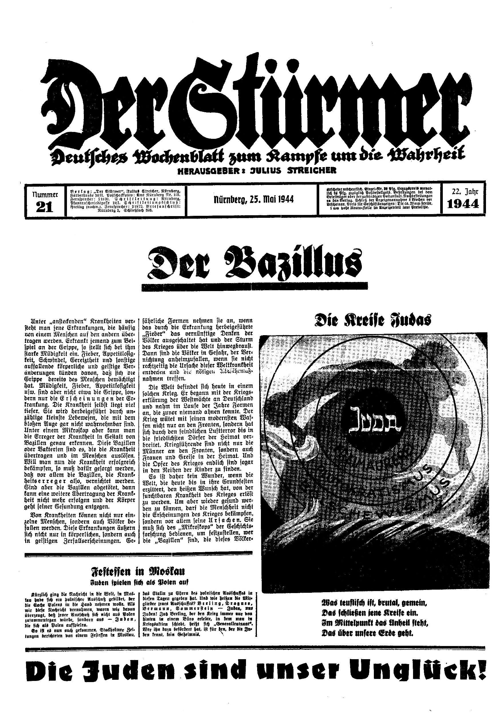 Der Stürmer - 1944 Nr. 21 - Der Bazillus