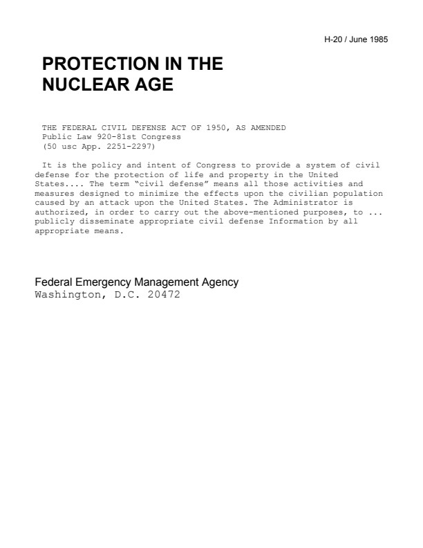 Protection in the Nuclear Age - FEMA H-20