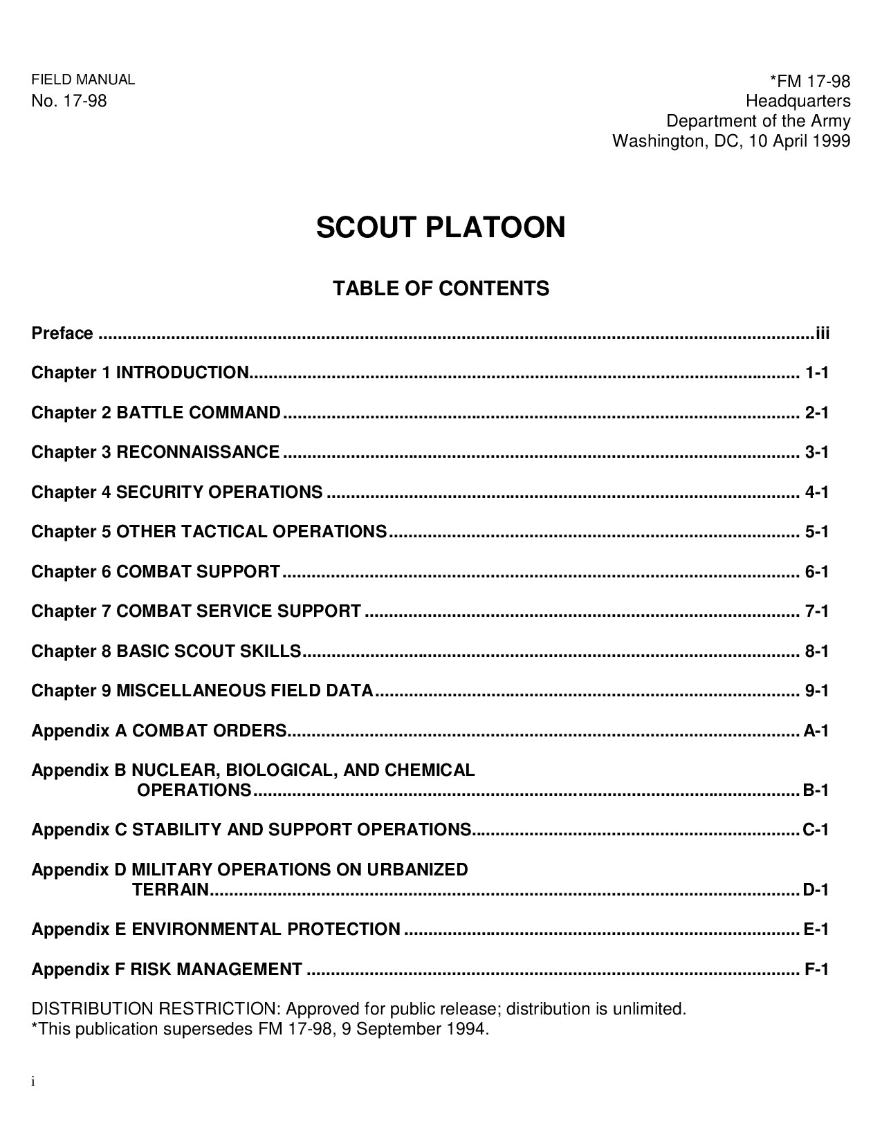 FM 17-98 Table of Contents