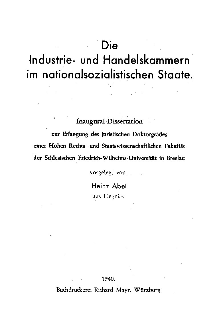 Die Industrie- und Handelskammern im nationalsozialistischen Staate