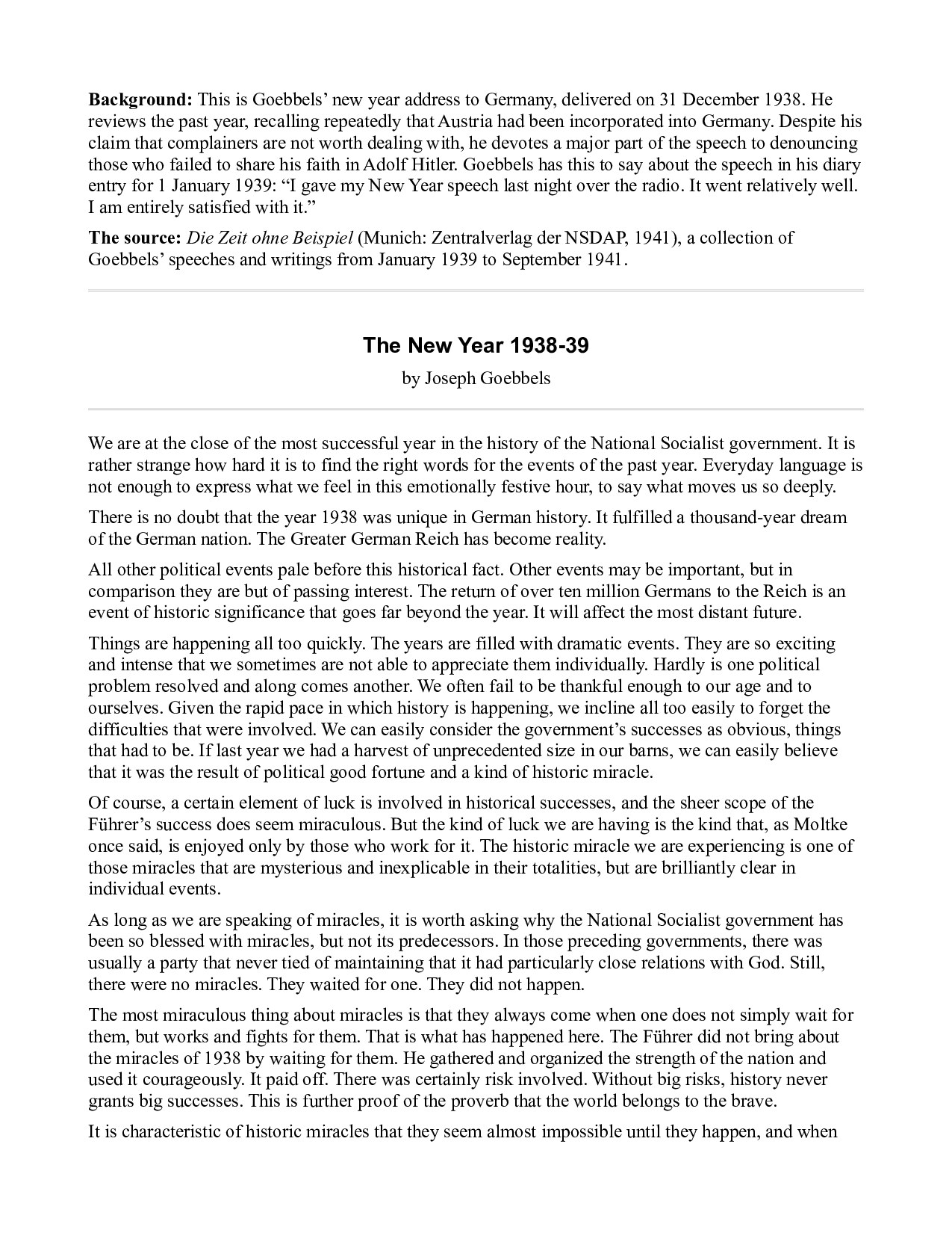 New Years Eve Speech - 1938 - Goebbels