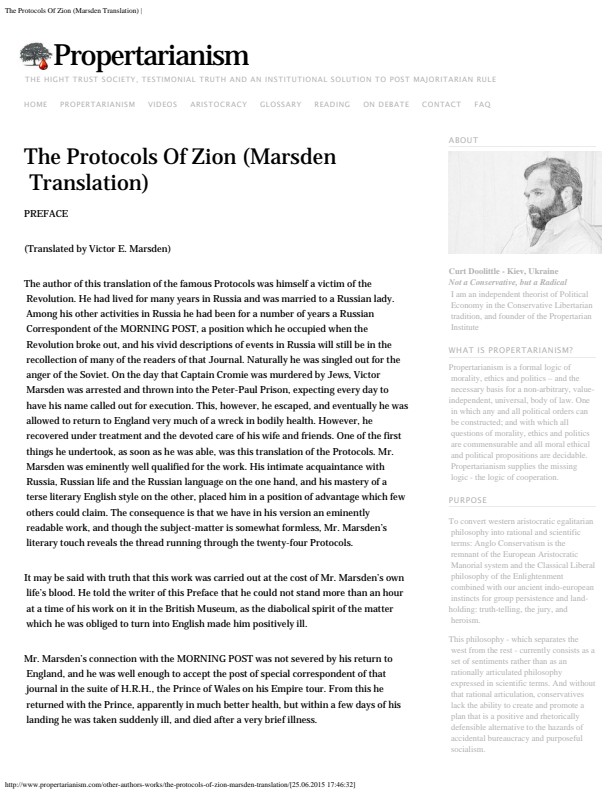 The Protocols Of Zion (Marsden Translation) |