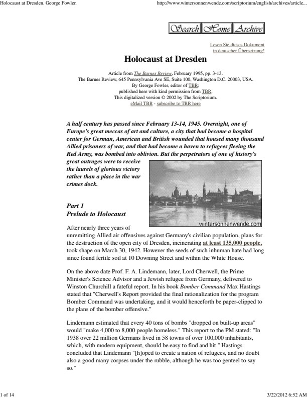 Holocaust at Dresden. George Fowler.