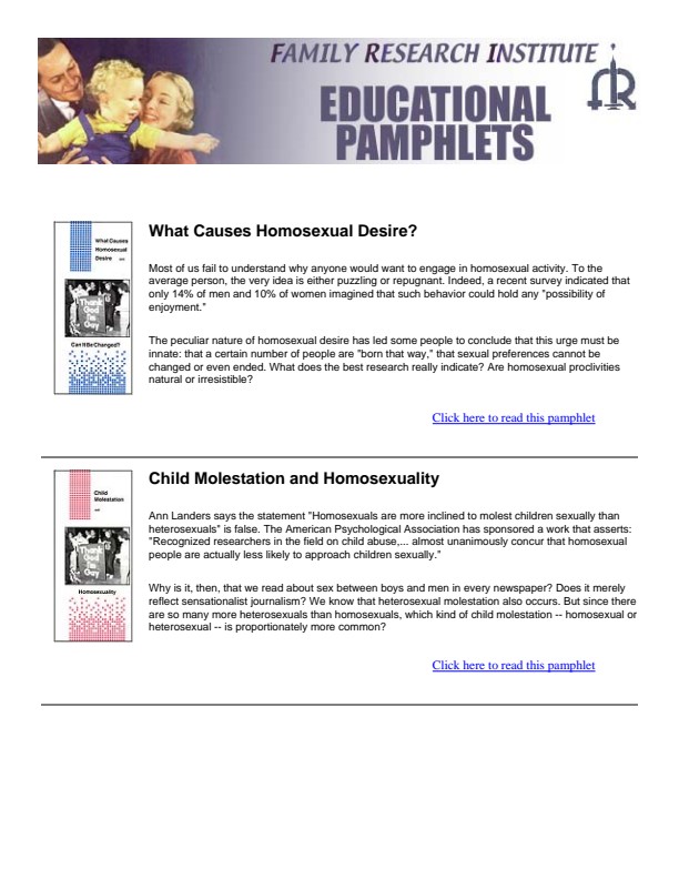 Family Research Institute - Educational Pamphlets