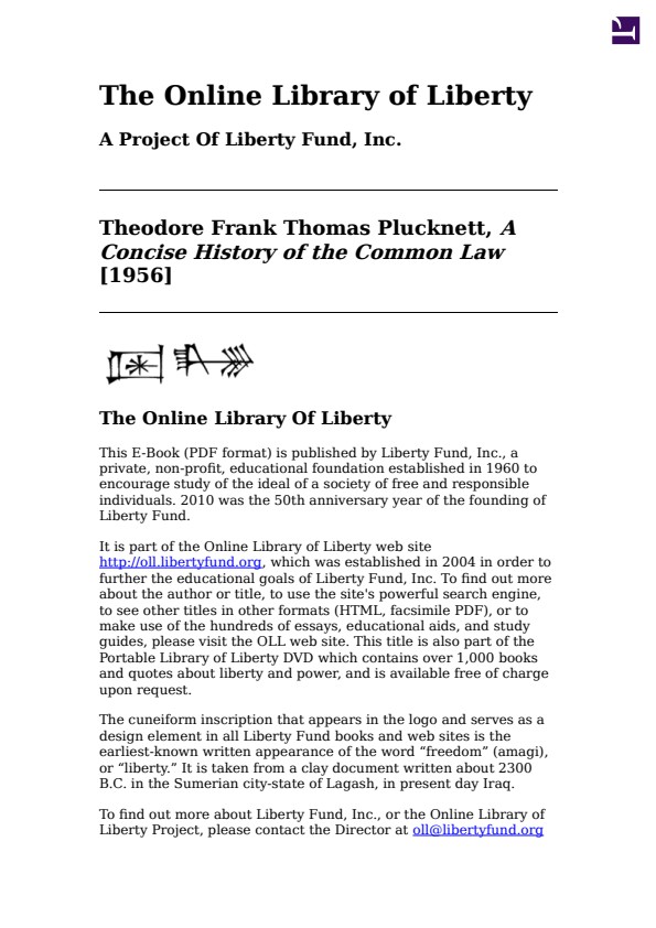 Online Library of Liberty: A Concise History of the Common Law - Portable Library of Liberty