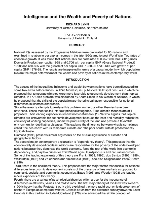 Richard Lynn, Tatu Vanhanen - IQ and the Wealth of Nations (Human Evolution, Behavior, and Intelligence) (2)