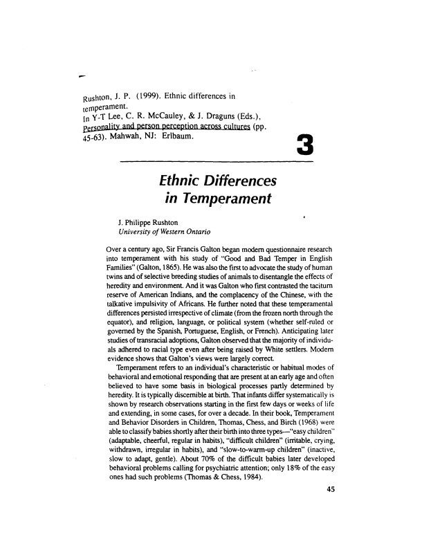 Ethnic Differences in Temperament