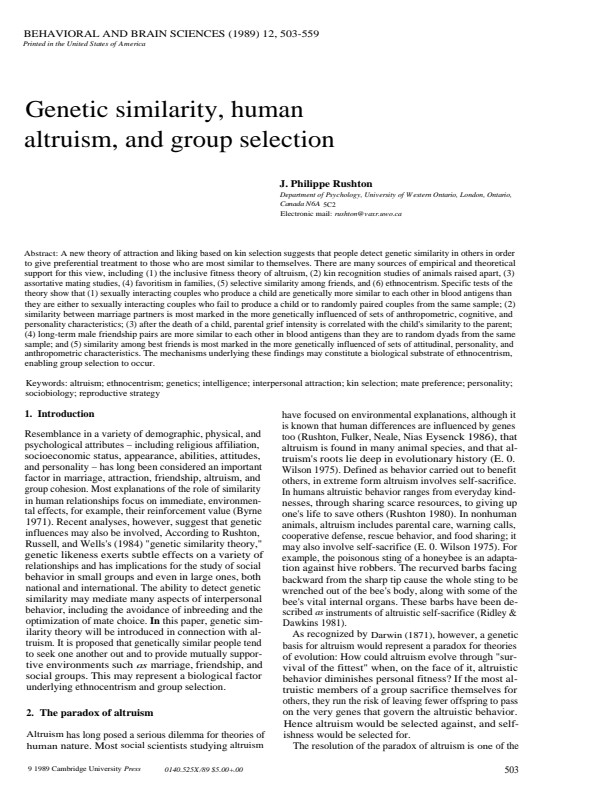 Genetic Similarity, Human Altruism, and Group Selection