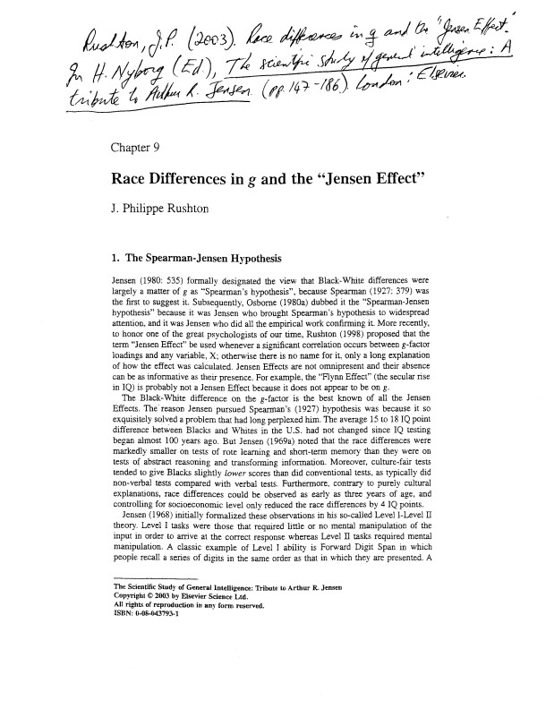 Race Differences in g and the Jensen Effect