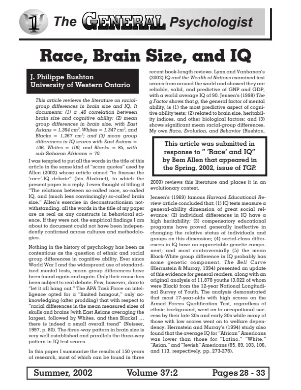 Race, Brain Size and IQ