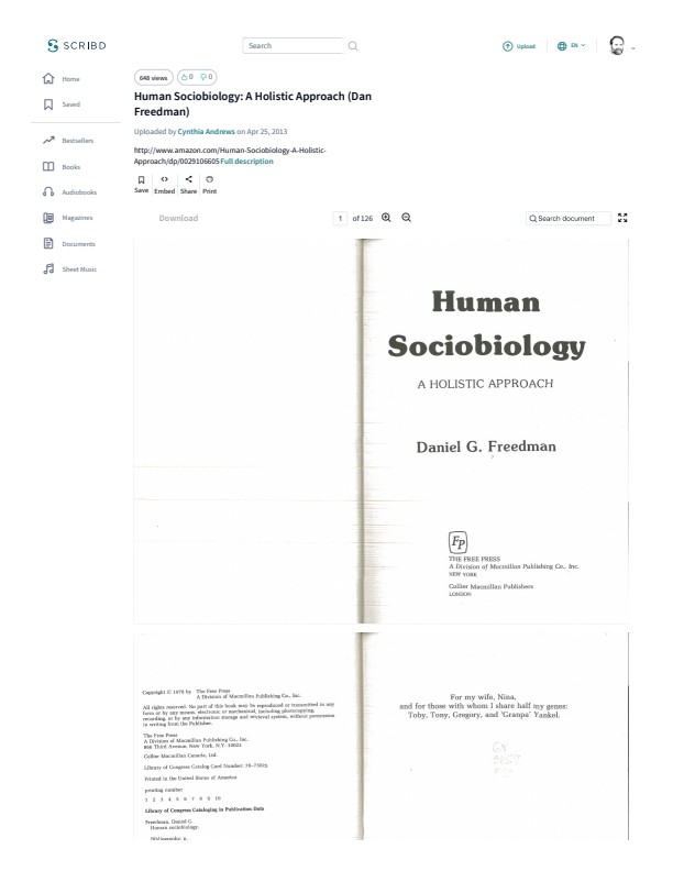 Human Sociobiology_ A Holistic Approach (Dan Freedman) _ Mutation _ Sociobiology