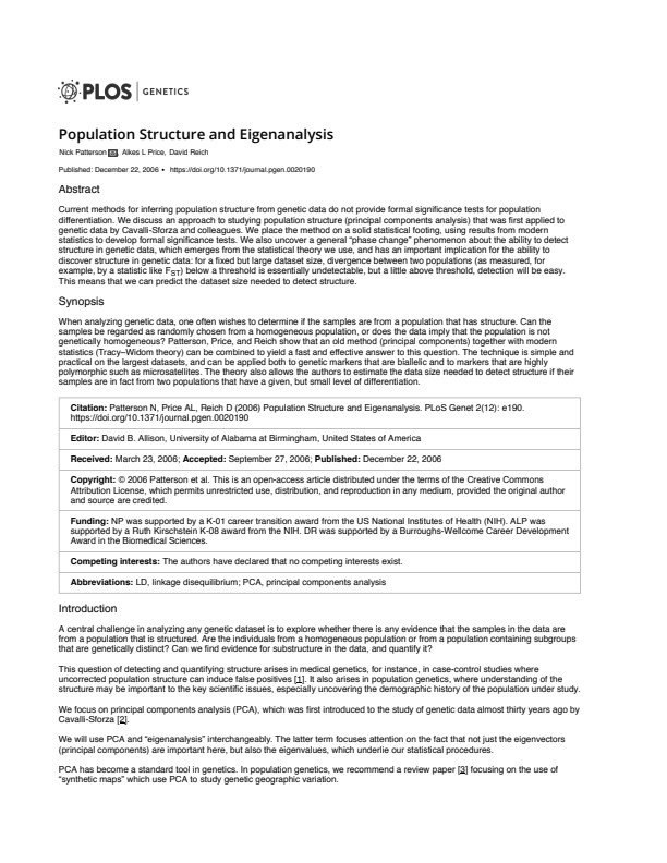 Population Structure and Eigenanalysis