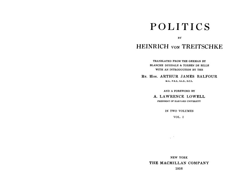 Heinrich von Treitschke - Politics Vol. 1