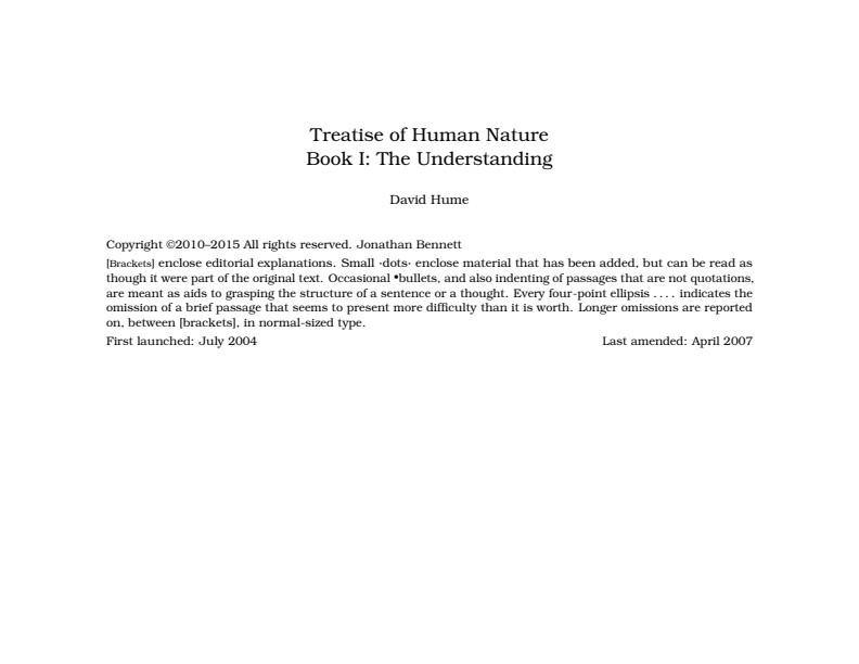 David Hume - Treatise of Human Nature Book 1; The Understanding