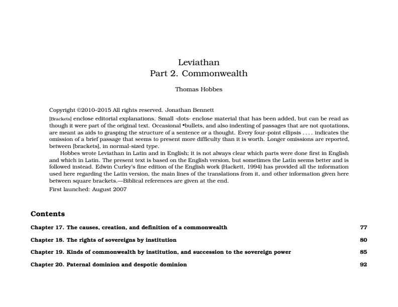 Thomas Hobbes - Leviathan Part 2