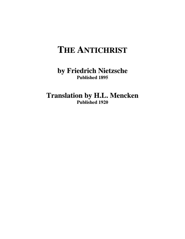 Nietzsche, Friedrich; The Antichrist